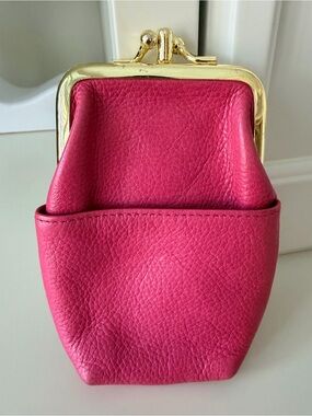 Vintage 90’S Pebbled Leather Pink Kiss lock Framed Coin Pouch Bag